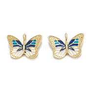 Brass Enamel Pendants, Real 18K Gold Plated, Long-Lasting Plated, Butterfly, Midnight Blue, 16.5x22x5mm, Hole: 5x3mm(X-KK-M220-05G-A)
