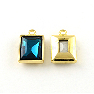 Rectangle Faceted Glass Pendants, with Tibetan Style Alloy Findings, Cadmium Free & Lead Free, Steel Blue, 20.5x12.5x5mm, Hole: 2mm(TIBE-Q050-190F-LF)