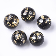 Resin Beads, with Rhinestone & Glitter Powder & Gold Foil, Half Drilled, Round, Black, 20mm, Half Hole: 1.2mm(RESI-T027-20mm-01)