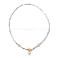 Natural Pearl Heart Pendant Necklace, with Glass Seed Beaded, White, 17.76 inch(45.1cm)(NJEW-MZ00024-01)