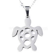 201 Stainless Steel Pendants Necklaces, with Cable Chains and Lobster Claw Clasps, Turtle, Stainless Steel Color, 17.71 inch(45cm), 1.5mm(NJEW-S105-JN691-45-1)
