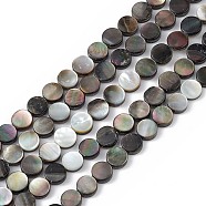 Natural Black Lip Shell Beads, Flat Round, Black, 8x3mm, Hole: 0.8mm, about 50pcs/strand, 15.55''(39.5cm)(SHEL-M018-17)