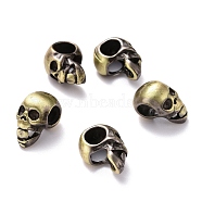 European Style Brass Beads, Large Hole Beads, Cadmium Free & Lead Free, Skull, Brushed Antique Bronze, 12.5x7x9mm, Hole: 4mm(KK-P214-02BAB)