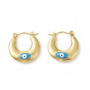 316 Stainless Steel Hoop Earrings, Enamel Evil Eye Earring for Women, Deep Sky Blue, 20x20x5mm, Pin: 0.8mm(EJEW-I282-01B-02G)