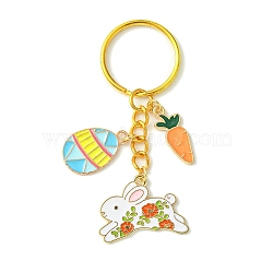 Easter Egg & Rabbit & Carrot Alloy Enamel Pendant Keychain, with Iron Split Key Rings, Light Sky Blue, 7cm(KEYC-JKC00580-03)