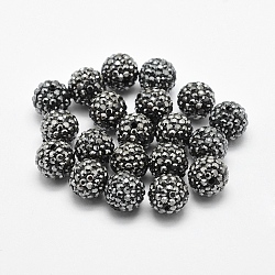 Handmade Polymer Clay Rhinestone Beads, Round, Hematite, 10mm, Hole: 1.5mm(RB-L030-18A-10mm)