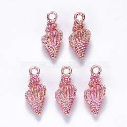 Alloy Enamel Pendants, Spiral Shell Shape, Light Gold, Hot Pink, 19.5x7.5x6.5mm, Hole: 2.5mm(ENAM-N054-019C)