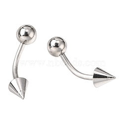 Non-Tarnish 316L Surgical Stainless Steel Eyebrow Ring, Curved Barbell with Ball and Pointed Ends, Piercing Jewelry, Stainless Steel Color, 16x4x4mm, Bar Length: 5/16"(8.5mm), Pin: 18 Gauge(1mm), about 12pcs/board(AJEW-P002-A-10)