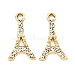 UV Plating Alloy Rhinestone Pendants, Eiffel Tower, Golden, 21.5x12x2mm, Hole: 2.2mm(ALRI-C009-12G)