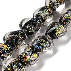 Handmade Dichroic Foil Glass Beads Strands, Heart, Black, 11.5~13x12~13x8.5~10mm, Hole: 1.5mm, about 33pcs/strand, 15.08''(38.3cm)(DICH-U001-03A)