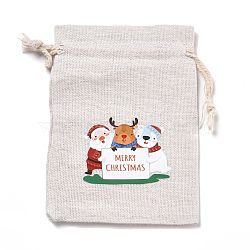 Christmas Cotton Cloth Storage Pouches, Rectangle Drawstring Bags, for Candy Gift Bags, Merry Christmas, Word, 13.8x10x0.1cm(ABAG-M004-02J)