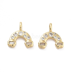 Rainbow Rack Plating Brass Micro Pave Cubic Zirconia Charms, Cadmium Free & Lead Free, Long-Lasting Plated, Real 18K Gold Plated, Clear, 14.5x13.5x3.5mm, Hole: 2x3.5mm(KK-G512-25G-01)