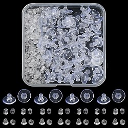300Pcs 3 Style Plastic Ear Nuts, Full-covered & Bell Ear Nuts, Ear Backs for Droopy Ears, Clear, 3~10x3~6x3~6mm, Hole: 0.5~1mm, 100Pcs/style(KY-YW0001-32)