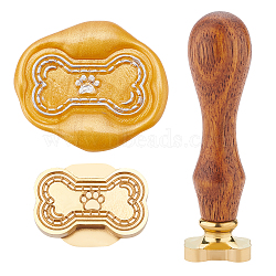 Brass Wax Seal Stamp, with Rosewood Handle, for Post Decoration, DIY Card Making, Bone Pattern, Golden, 2.5cm(AJEW-WH0192-019)