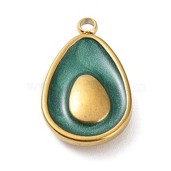 304 Stainless Steel Pendants, with Enamel, Avocado Charm, Golden, 17x10.5x3.5mm, Hole: 1.6mm(STAS-A088-09G)