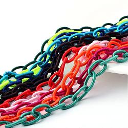 Handmade Nylon Cable Chains Loop, Oval, Mixed Color, 12~14x7~10x2mm, about 95cm/strand, 37.4 inch(NWIR-R034-M)