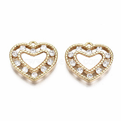 Natural Freshwater Shell Charms, with Brass Findings, Nickel Free, Real 18K Gold Plated, Heart, Creamy White, 14x15.5x2mm, Hole: 1.2mm(KK-T056-79G-NF)
