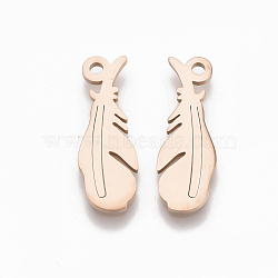 201 Stainless Steel Pendants, Feather, Rose Gold, 20x7x1mm, Hole: 1.5mm(STAS-S079-114RG)