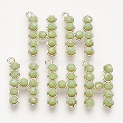 Eco-Friendly Alloy Pendants, with Glass Beads, Letter H, Light Gold, Aquamarine, 27x16x6mm, Hole: 1.8mm(PALLOY-R110-22B)