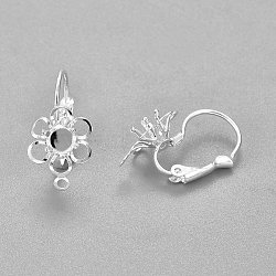 304 Stainless Steel Leverback Earring Findings, with Loop, Flower, Silver, Tray: 4mm, 22x10.5x14.5mm, Hole: 1.5mm, Pin: 0.7mm(STAS-P223-24S)
