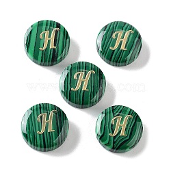 Synthetic Malachite Beads, with Golden Tone Brass Slices, Flat Round with Letter, Letter H, 15x5mm, Hole: 1.4mm(G-A238-01H)