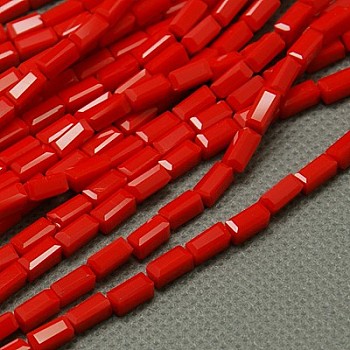 Opaque Glass Beads Strands, Faceted, Cuboid, Red, 7x3x3mm, Hole: 1mm, about 80pcs/strand, 52cm