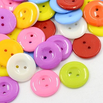 Acrylic Sewing Buttons for Costume Design, Plastic Shirt Buttons, 2-Hole, Dyed, Flat Round, Mixed Color, 21x2.5mm, Hole: 1mm