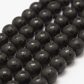 Natural Agate Beads Strands, Om Mani Padme Hum, Round, Dyed & Heated, Frosted, Black, 10mm, Hole: 1.5mm, about 38pcs/strand, 14 inch(35.6cm)