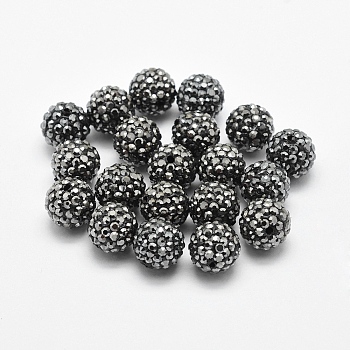 Handmade Polymer Clay Rhinestone Beads, Round, Hematite, 10mm, Hole: 1.5mm