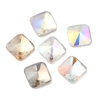 K5 Glass Rhinestone Cabochons, Flat Back & Back Plated, Faceted, Square, Mixed Color, 10x10x4mm