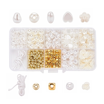 DIY Jewelry Set Making, Bracelet with ABS Plastic Imitation Pearl Beads, CCB Plastic Beads and Waxed Cotton Thread Cord, Mixed Color, 385Pcs/Box