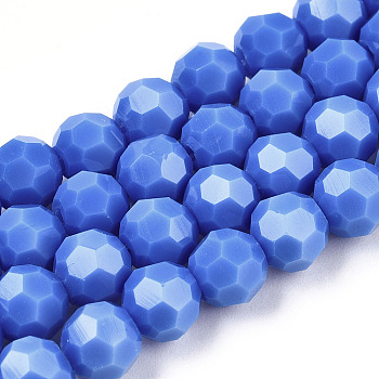 Opaque Glass Beads Stands, Faceted(32 Facets), Round, Cornflower Blue, 6mm, Hole: 1mm, about 98pcs/strand, 20.47''(52cm)