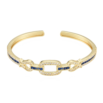 Cubic Zirconia Oval & Fish Open Cuff Bangle, Real 18K Gold Plated Brass Jewelry for Women, Medium Blue, Inner Diameter: 2-1/8x2-1/2 inch(5.4x6.4cm)