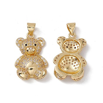 Brass Micro Pave Cubic Zirconia Pendants, Bear Charm, Real 18K Gold Plated, 23.5x15.5x5mm, Hole: 5x3.5mm