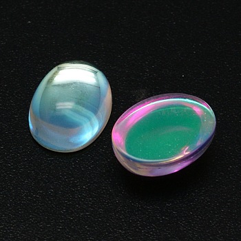 Oval AB Color Plated Glass Cabochons, Clear AB, 18x13mm