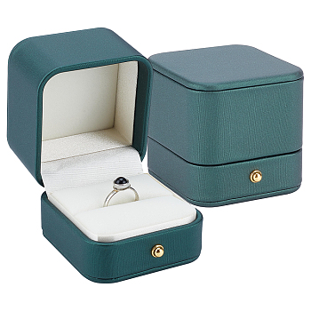 PU Leather Ring Boxes, with Velet Inside, Square, Green, 6x6.5x6cm