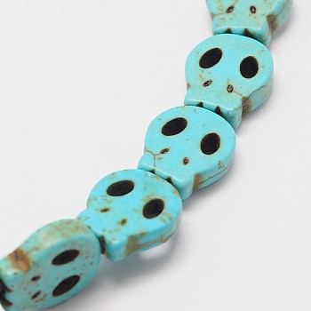 Skull Synthetic Turquoise Beads Strands, Dyed, Turquoise, 15x13x4mm, Hole: 1mm, about 27pcs/strand, 15.7 inch
