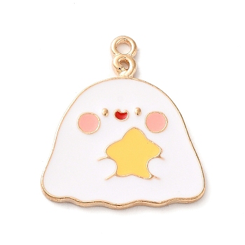 Halloween Theme Alloy Enamel Pendants, Ghost with Star Charm, Light Gold, Gold, 25x22.5x2mm, Hole: 1.8mm