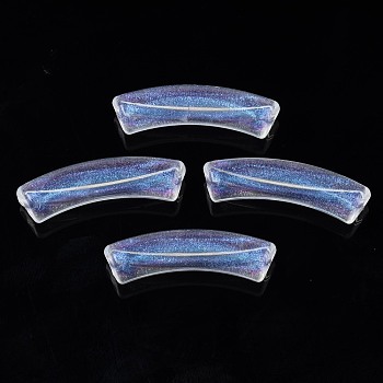 Transparent Acrylic Beads, Glitter Powder, Curved Tube, Clear, 32x10x8mm, Hole: 1.8mm, about 345pcs/500g