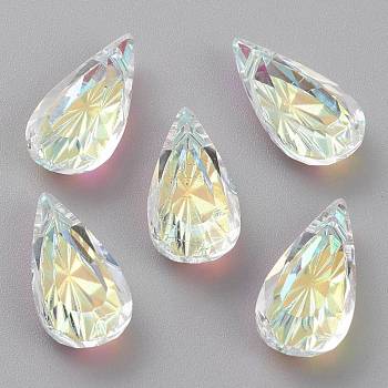 Embossed Glass Rhinestone Pendants, Teardrop, Faceted, Crystal AB, 20x10x5.5mm, Hole: 1.5mm
