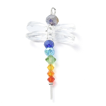 Glass Beaded Pendants, with 304 Stainless Steel Findings, Dragonfly Charms, Colorful, 58x29x9mm, Hole: 4.5x2mm