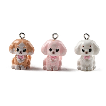 Opaque Resin Pendants, Dog Charms, with Platinum Tone Iron Loops, Mixed Color, 23~23.5x6~6.5x15.5mm, Hole: 2mm