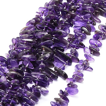 Natural Amethyst Beads Strands, Nuggets, 9.5~30x4.5~7.5x1.5~5mm, Hole: 0.8mm, about 80pcs/strand, 15.75 inch(40cm)