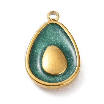 304 Stainless Steel Pendants, with Enamel, Avocado Charm, Golden, 17x10.5x3.5mm, Hole: 1.6mm
