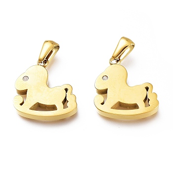 Ion Plating(IP) 304 Stainless Steel Charms, Manual Polishing, Rocking Horses, Golden, 20x18x3mm, Hole: 6.5x3mm