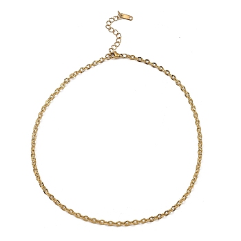304 Stainless Steel Boston Link Chain Necklace, Real 18K Gold Plated, 16~16-1/8 inch(40.8~41cm)