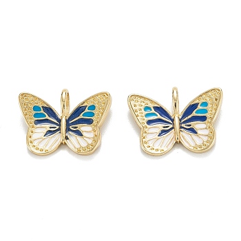 Brass Enamel Pendants, Real 18K Gold Plated, Long-Lasting Plated, Butterfly, Midnight Blue, 16.5x22x5mm, Hole: 5x3mm