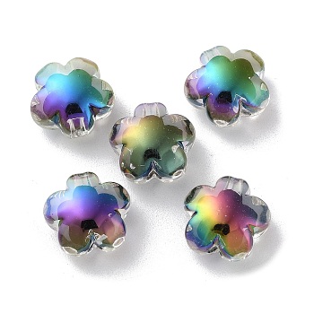 UV Plating Rainbow Iridescent Acrylic Beads, Bead in Bead, Faceted, Flower, 17.5x17.5x10.5mm, Hole: 2.5mm