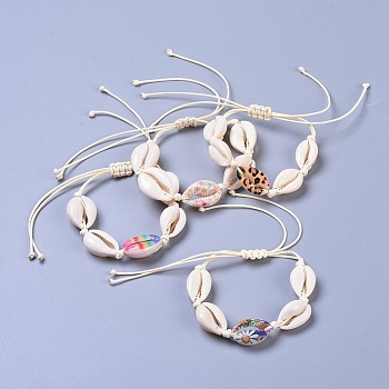 Adjustable Cowrie Shell Braided Bead Bracelets, with Eco-Friendly Korean Waxed Polyester Cord, Mixed Color, 13-3/8 inch(34cm)