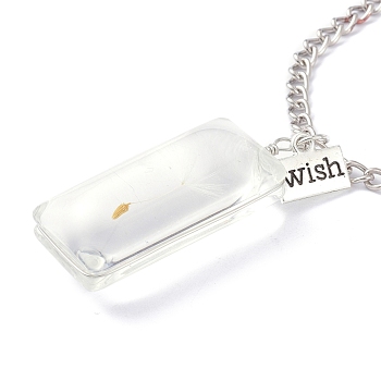 Dandelion Seed Wish Necklace for Teen Girl Women Gift, Transparent Rectangle Glass Pendant Necklace, with Iron Chain
, Clear, 24.41 inch(62cm)